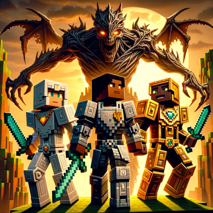 Survival of Trio in Pixelated Minecraft World
