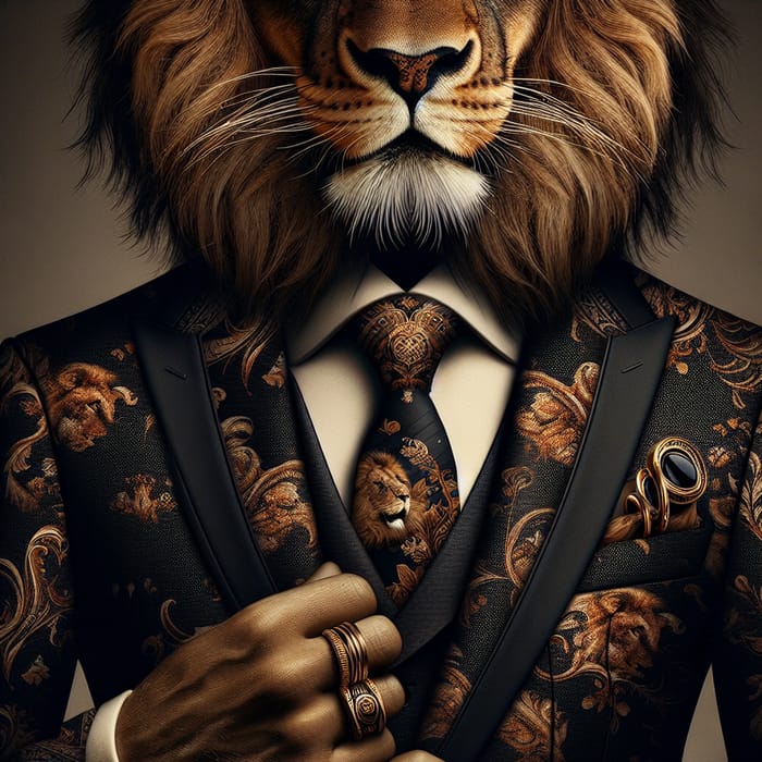 Lion in Gucci Suit - High-Fashion Elegance
