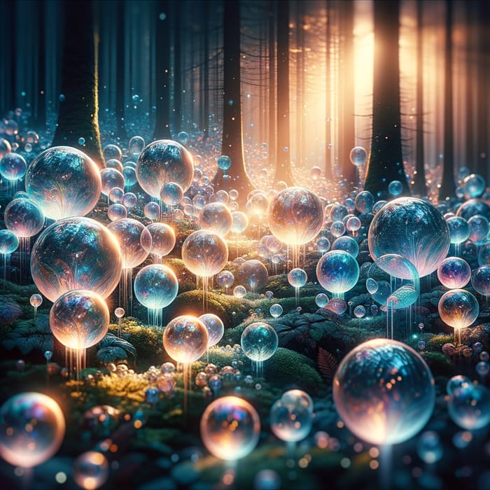 Ethereal Glowing Spheres in Enchanted Forest Macro Shot