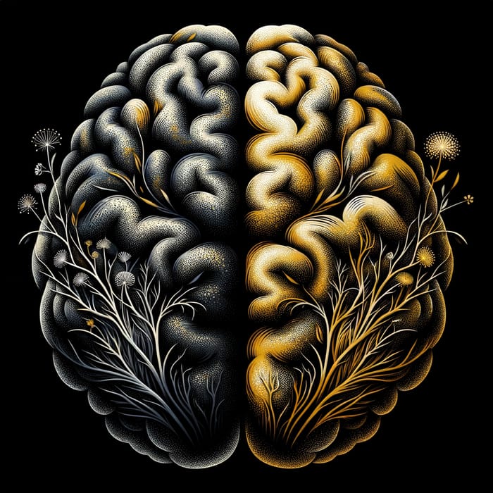 Abstract Brain Art: Weeds of Negativity in Black & Gold