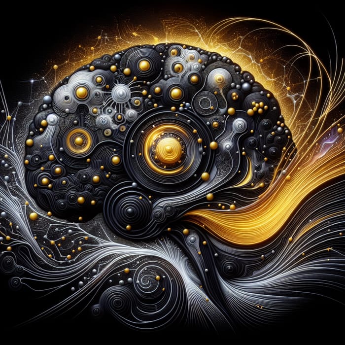 Black and Gold Brain Art | Mind and Neural Pathways Illustration