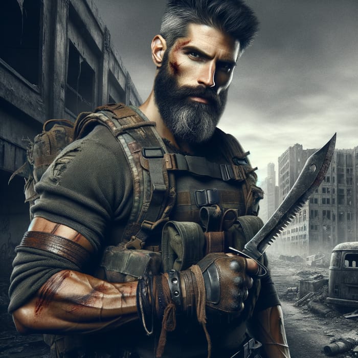 Post-Apocalyptic Mercenary with Beard and Machete