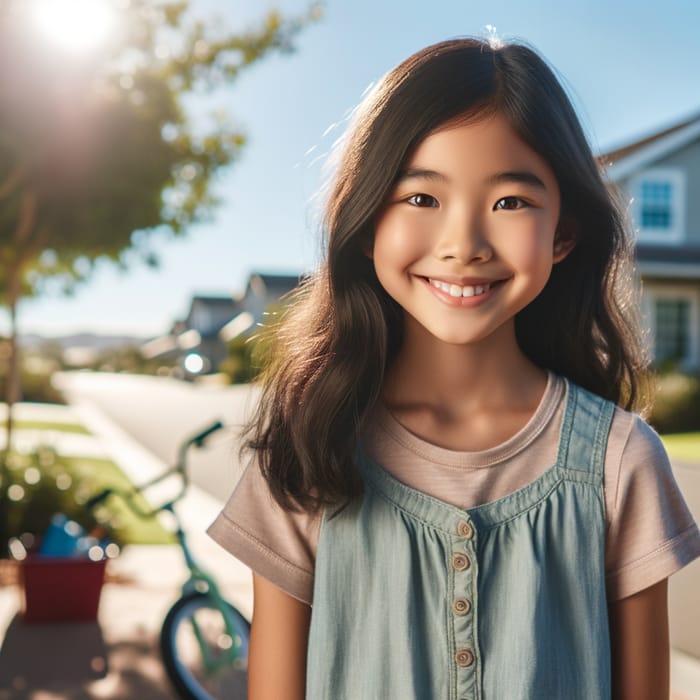 Adorable Asian Girl Jiang Yun at 8 Under Bright Sunlight