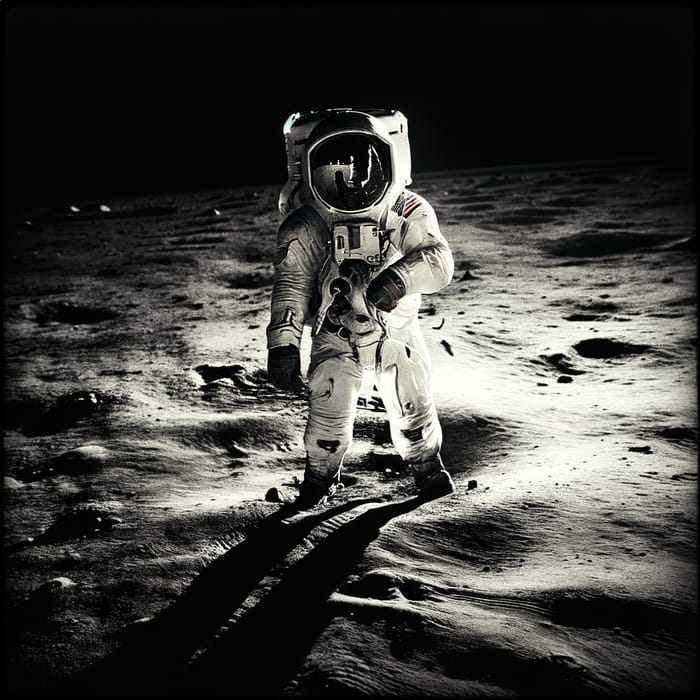 Iconic Space Exploration: Astronaut on Moon Vintage Apollo Mission | 4K Image