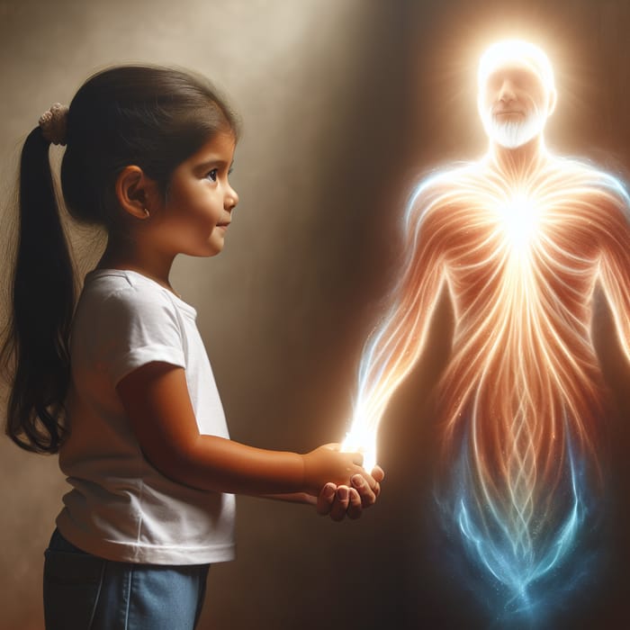 4-Year-Old Hispanic Girl holding Hands with Divine Figure