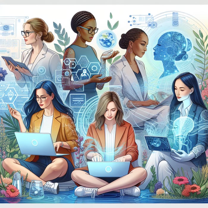 Beautiful Women Embracing AI Artistry and Nurturing Innovations