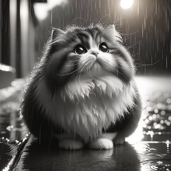 Fatty Cat in the Rain: Heartwarming Image of a Plump Cat