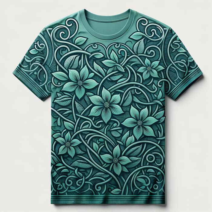 Tropical Vine and Floral Teal T-Shirt Design