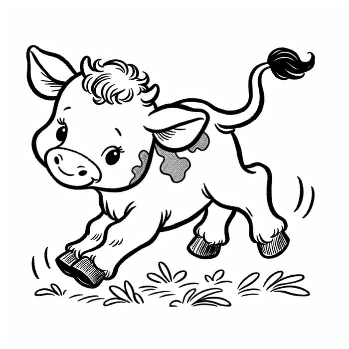 Adorable Calf Cartoon for Coloring - Classic Children's Book Style