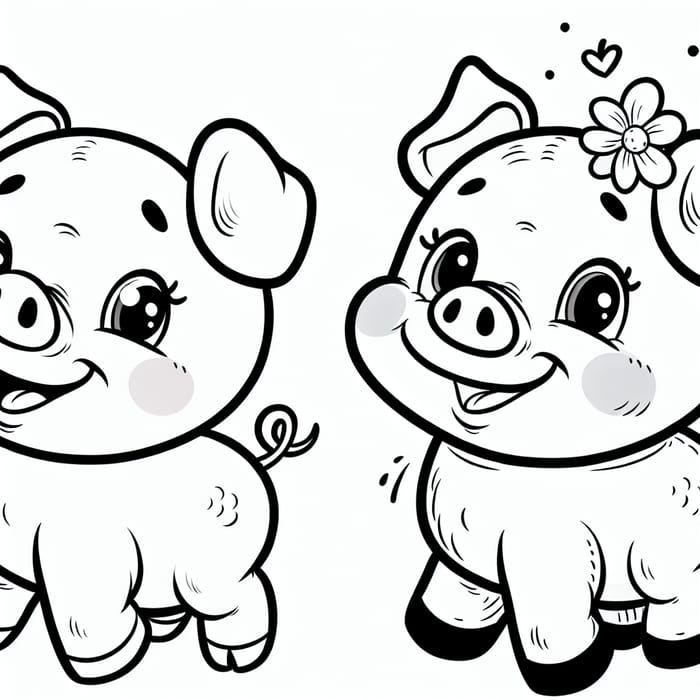 Playful Pig Coloring Page for Children | Classic Line Art