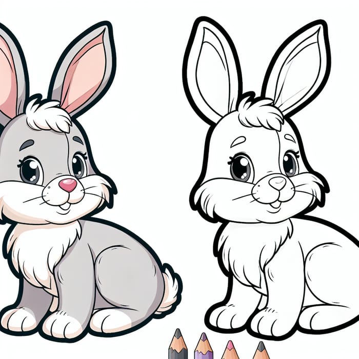 Classic Children's Book Style Rabbit Drawing for Coloring Fun
