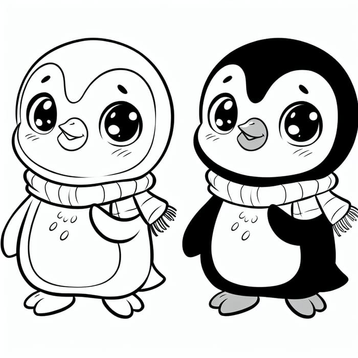 Charming Child Penguin Cartoon Coloring Page | Classic Illustration