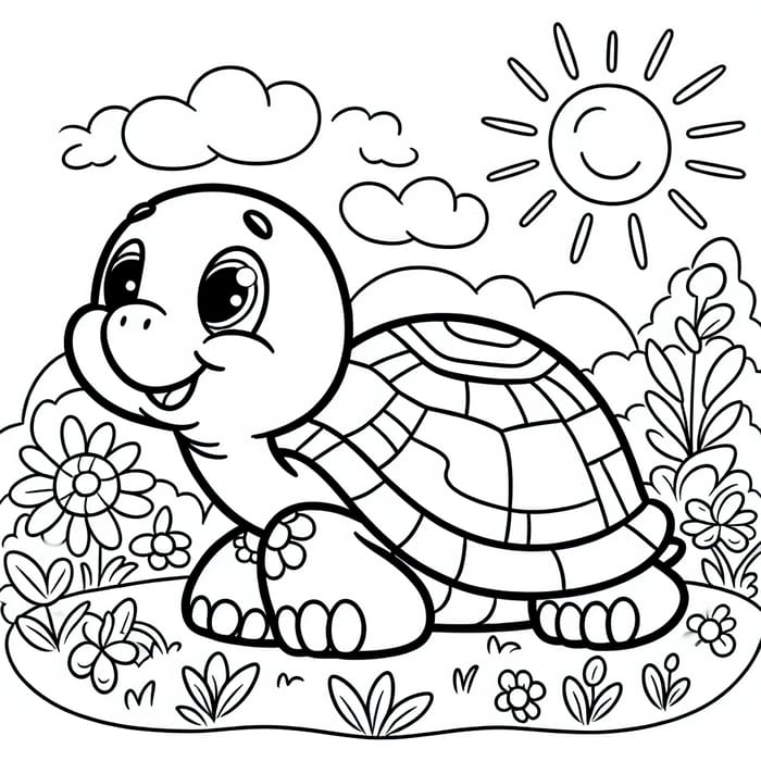 Classic Playful Turtle Coloring Artwork for Kids