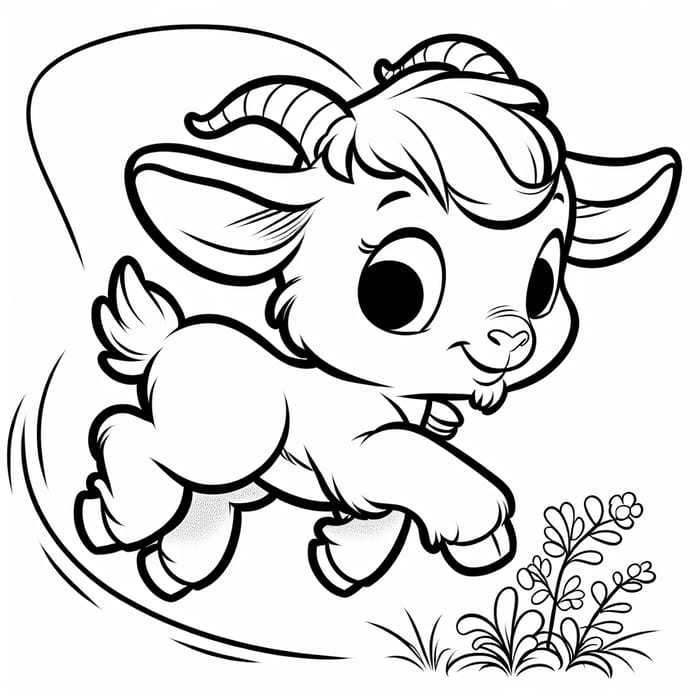Playful Goat Coloring Page for Kids - Classic Children’s Illustration