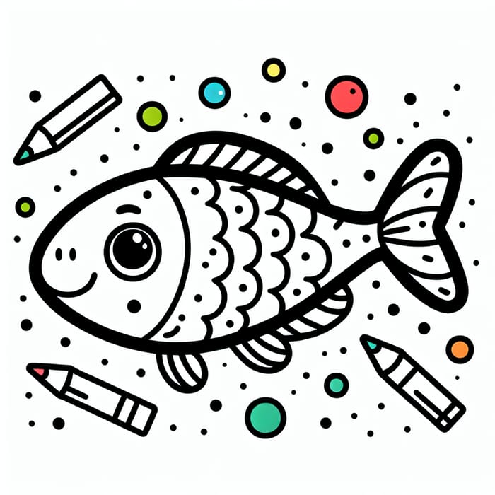 Classic Playful Fish Illustration for Kids Coloring, AI Art Generator