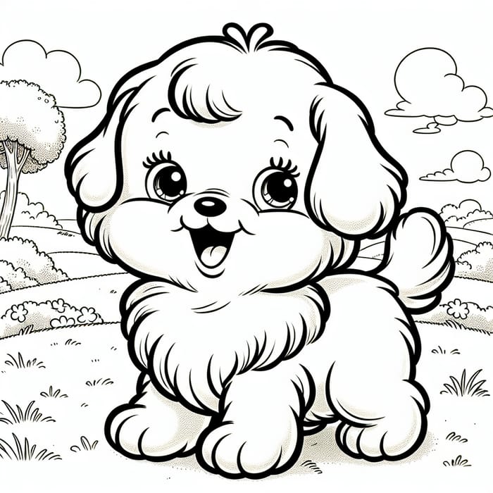 Classic Children's Book Style Dog Coloring Page | Simple for 4-Year-Olds