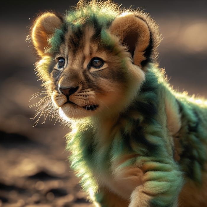 Vibrant Green Baby Male Lion with Majestic Aura
