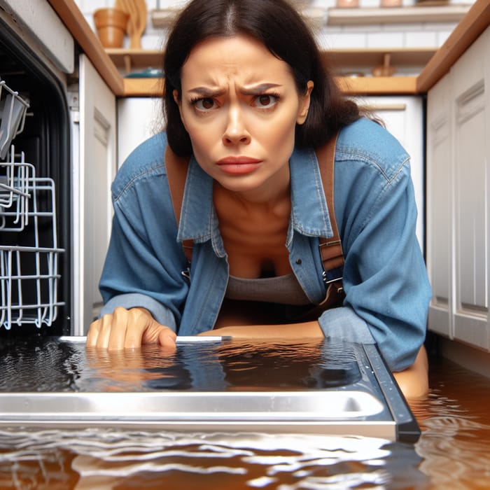 Hispanic Woman Reacts to Dishwasher Flooding | Urgent Home Scene