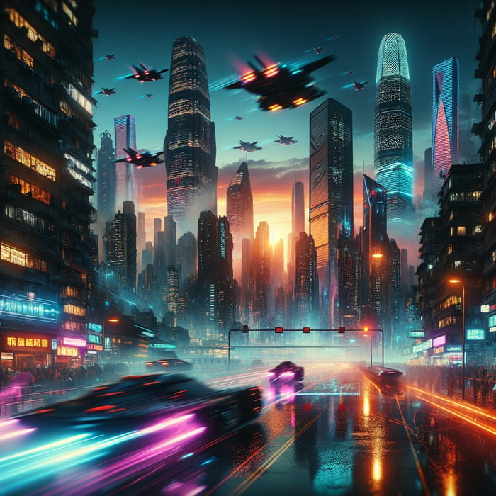 Futuristic Metropolis - Cyberpunk Cityscape with Neon Lights