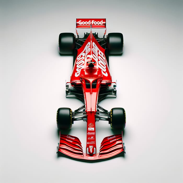 Red Formula 1 Car Against White Background | Good Food Logo