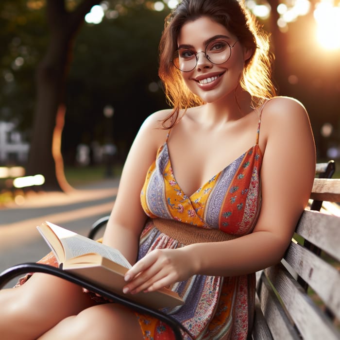 Stunning Plus-Size Woman Lost in Books at the Park