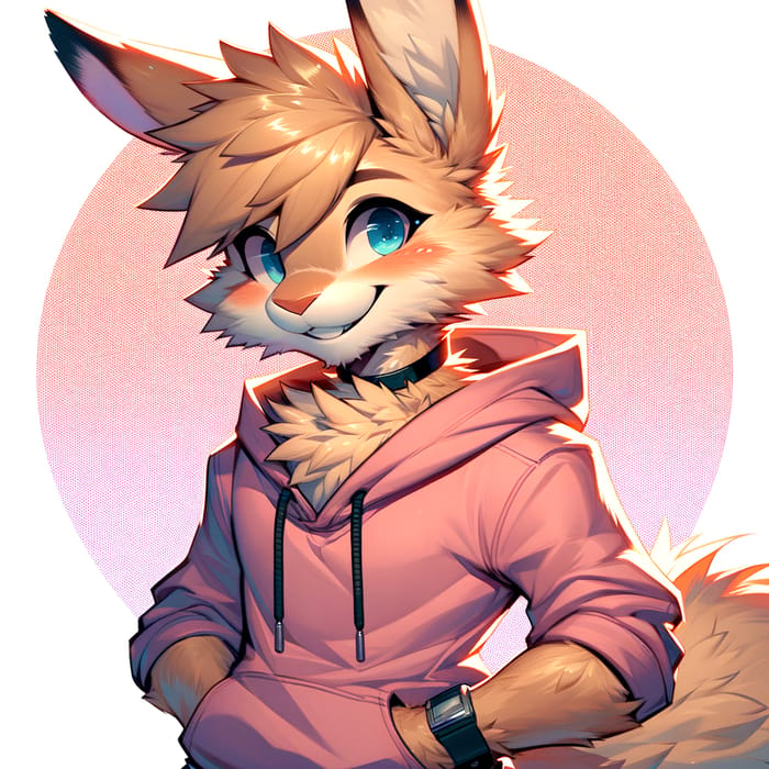 Captivating Tan-Fur Blue-Eyed Bunny in Pink Hoodie Character Design