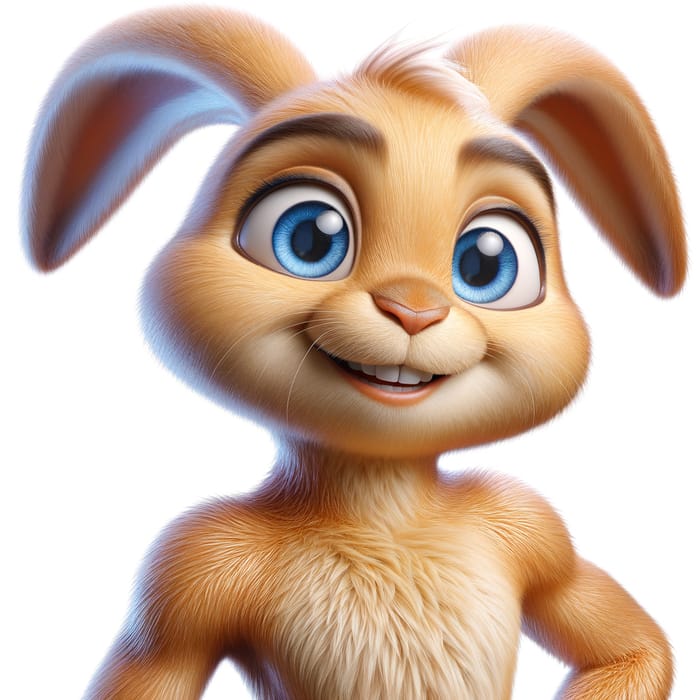 Realistic Humanoid Bunny Character Design with Tan Fur and Blue Eyes