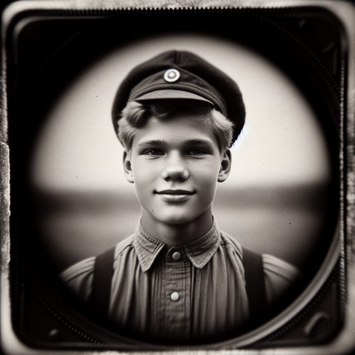 Charming Young Pioneer in Vintage Black and White Portrait from USSR
