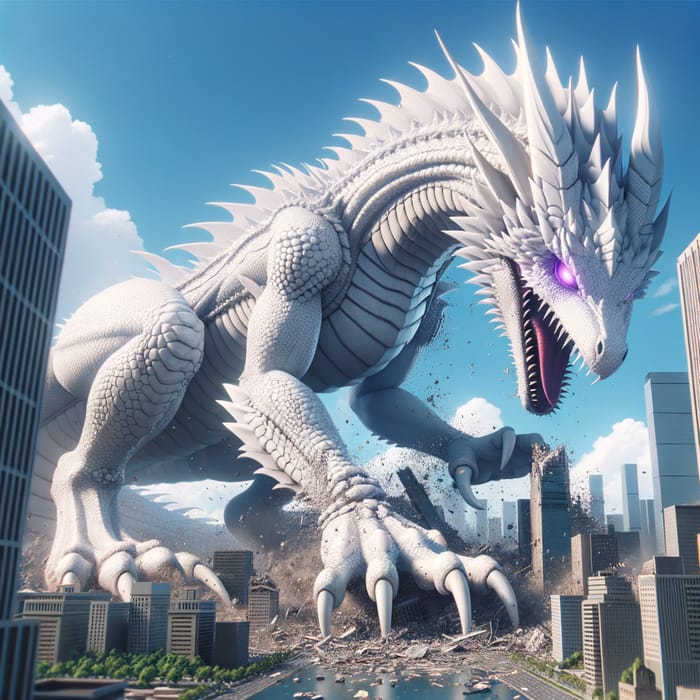 Gigantic White Dragoness Decimating Cityscape | Epic 2D Fantasy Illustration