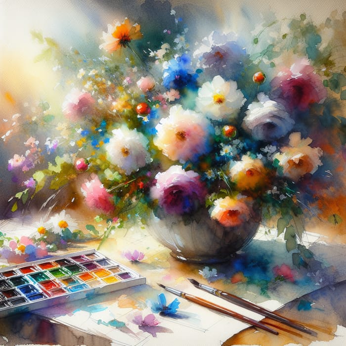 Vibrant Watercolor Bouquet: Delicate Petals & Rich Colors