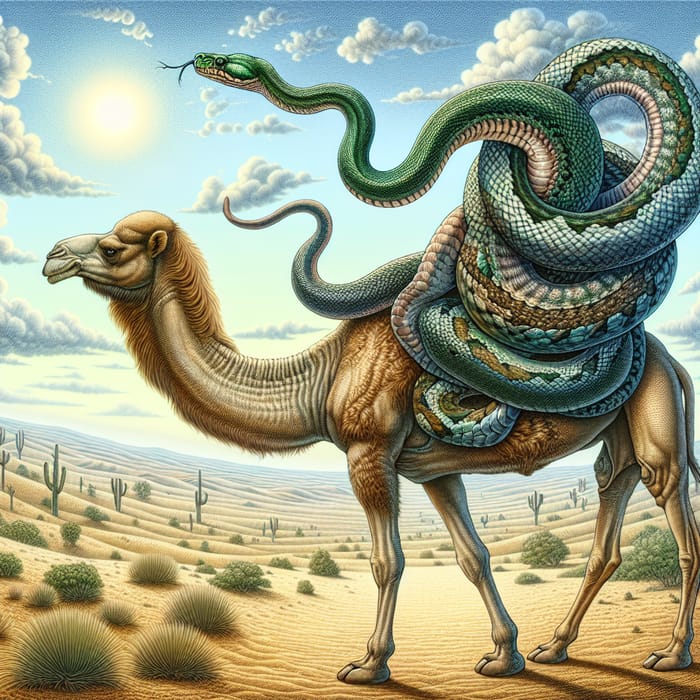 Snake on Camel in Desert Scene