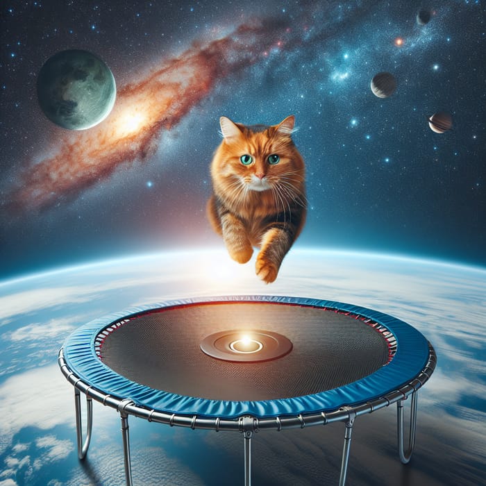 Cat on Rotating Trampoline in Space | Amusing Feline Adventures