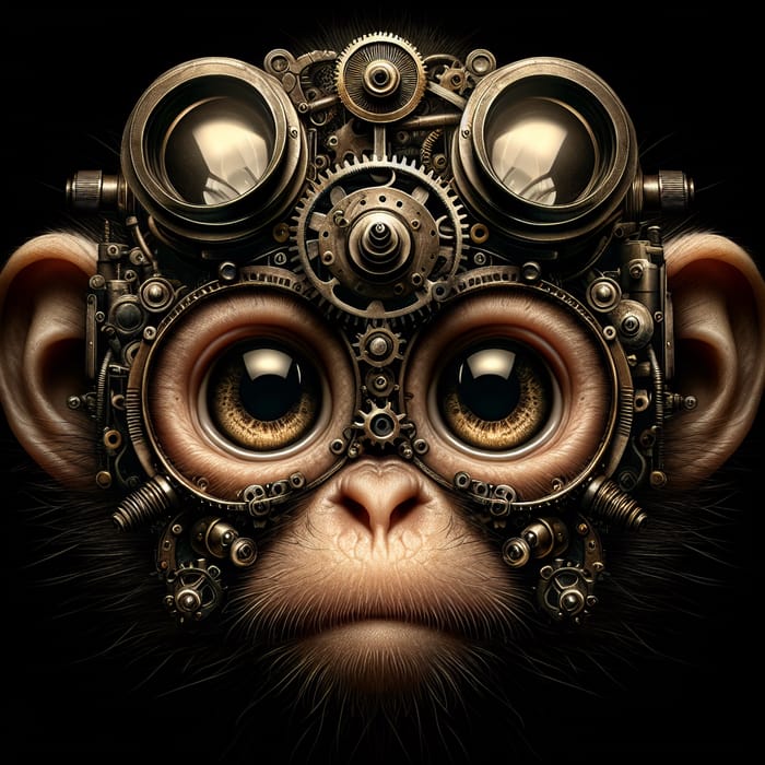 Playful Steampunk Monkey with Expressive Eyes and Intricate Gears