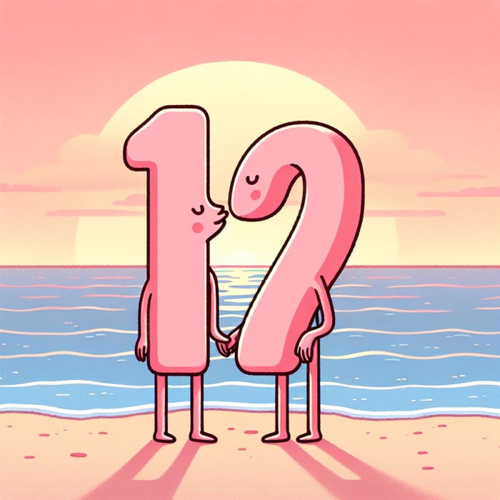 Digit Figures 15 Embrace on Beach at Pink Sunset