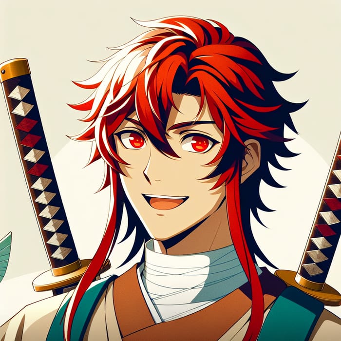 Powerful Red-Haired Anime Swordsman with Dual Cleavers