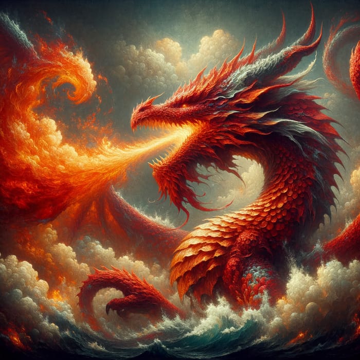 Intense Fire-Breathing Dragon Oil Painting