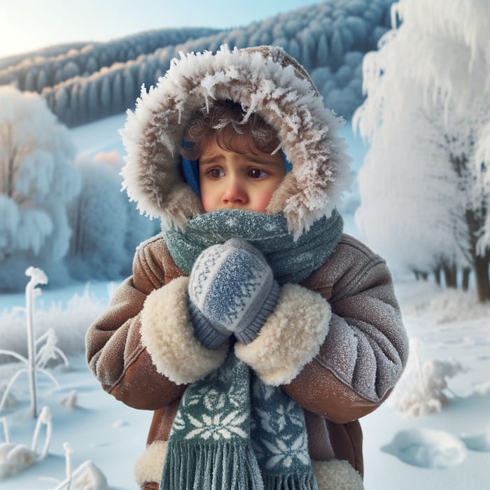 Freezing Child in Winter Cold