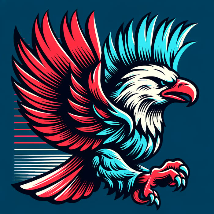 Dynamic Eagle Illustration in Vibrant Red & Light Blue