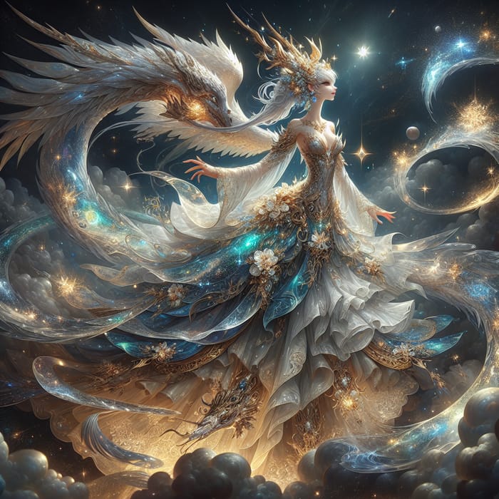 Celestial Dragon Sky Goddess - Exquisite Fantasy Artwork