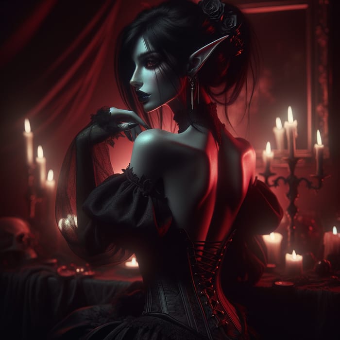 Dark Skinned Elf in Gothic Fantasy Artwork | Mysterious Pose
