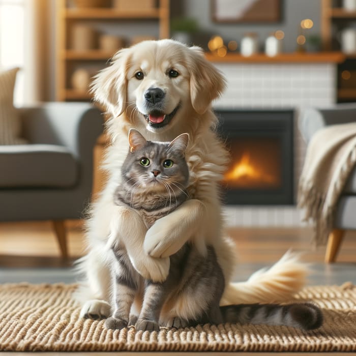 Heartwarming Pet Companionship: Dog and Cat Embracing