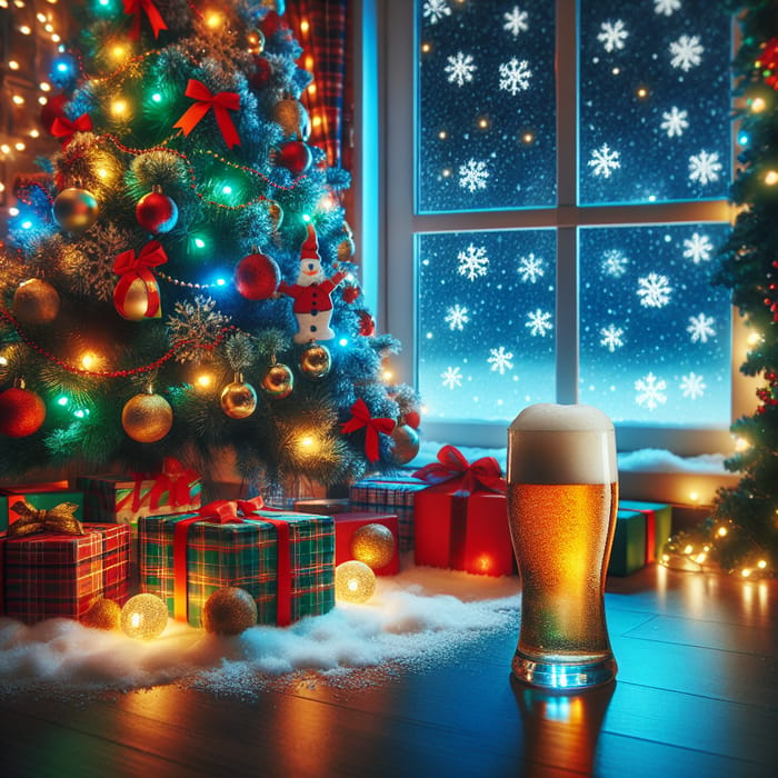 Beer and Christmas Tree, Festive Holiday Celebration
