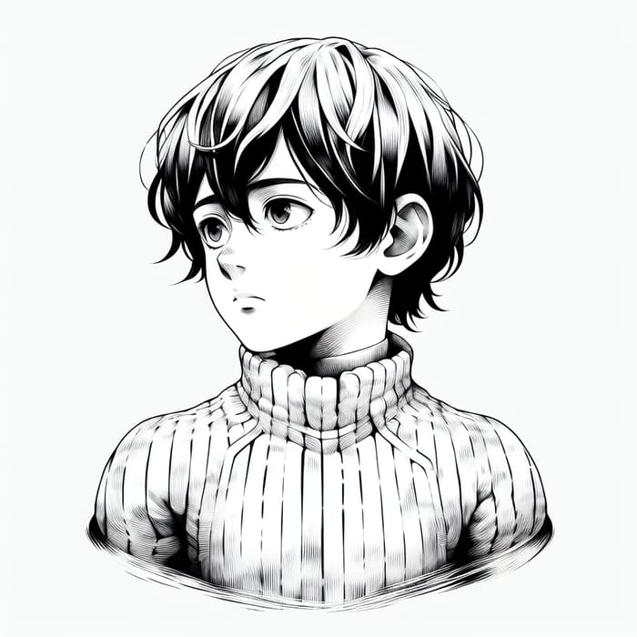 Digital Illustration of Manga-Inspired Boy in Plaster Suit