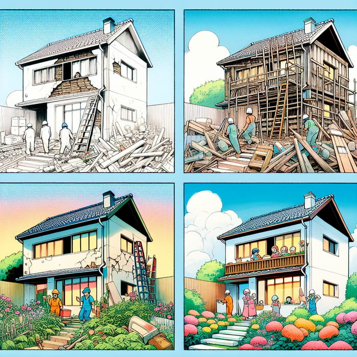 Dynamic House Renovation Comic Strip: Manga Style Transformations