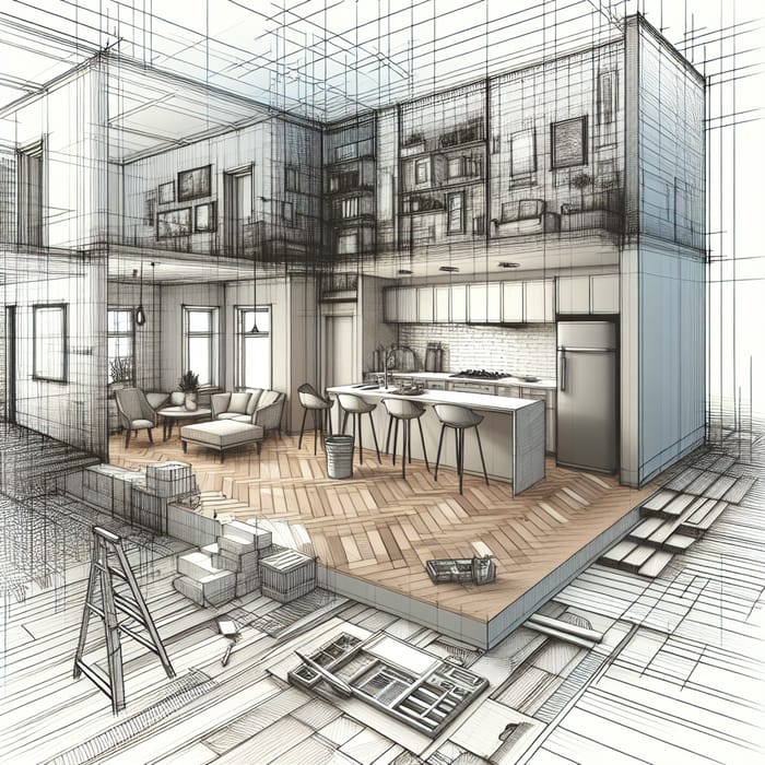 Minimalist Apartment Renovation Sketch in Fusion Style