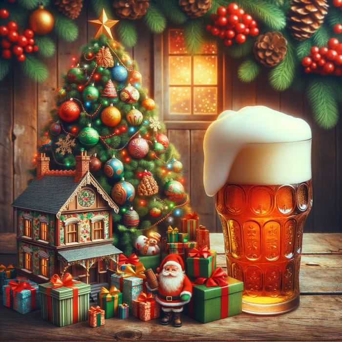 Christmas Tree Gifts & Beer: Festive Holiday Scene