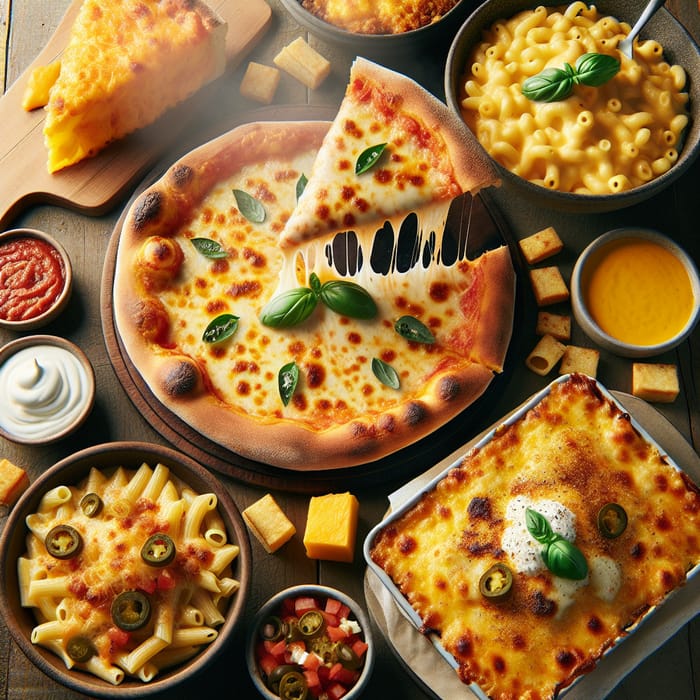 Delicious Cheesy Dishes: Margherita Pizza, Mac and Cheese, Lasagna, Nachos