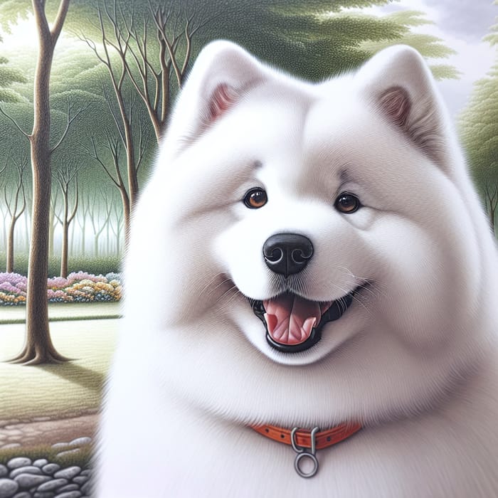 Beautifully Painted Samoyed Dog - Fluffy Charm with Twinkling Eyes