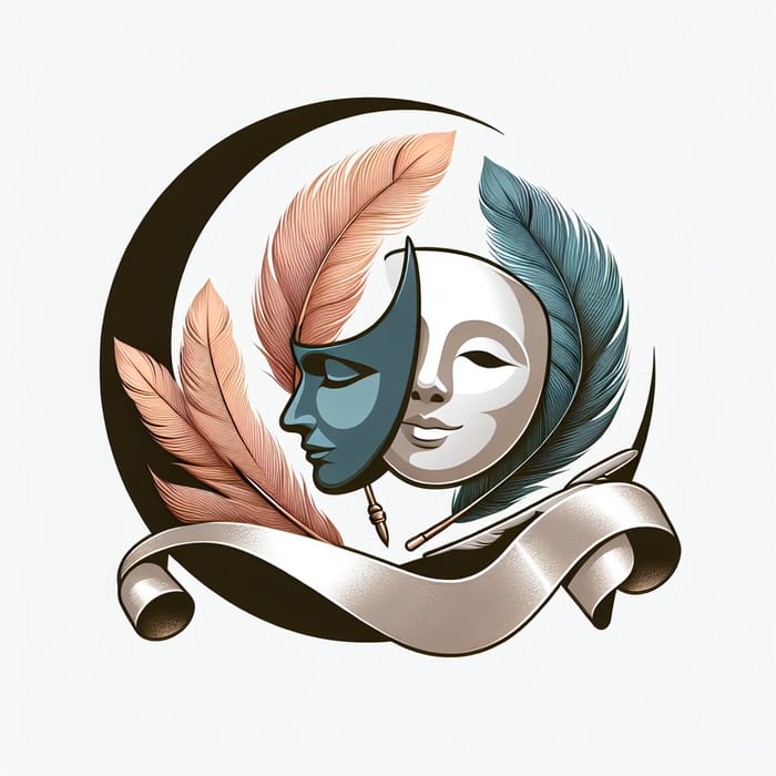 Elegant Human Face and Theatrical Mask Logo with Goose Feather in PNG