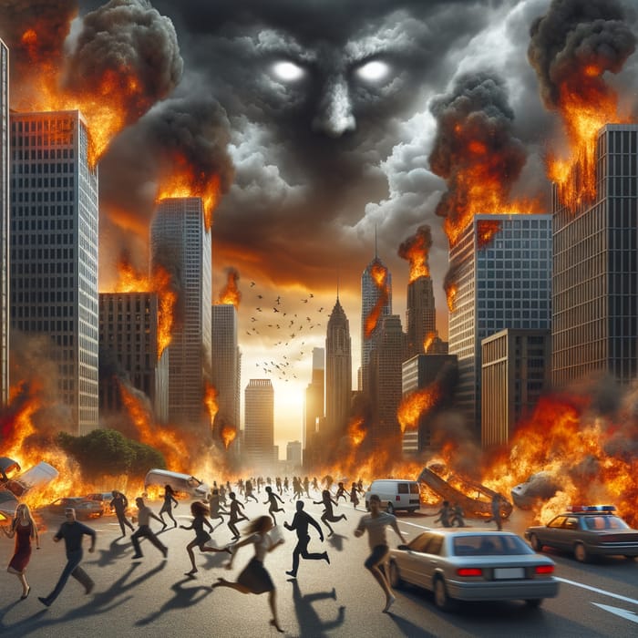 Apocalyptic City Fire: Chaos, Explosions, and Running People